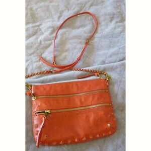Elliott Lucca Red Leather Studded crossbody zippered purse chain strap pockets